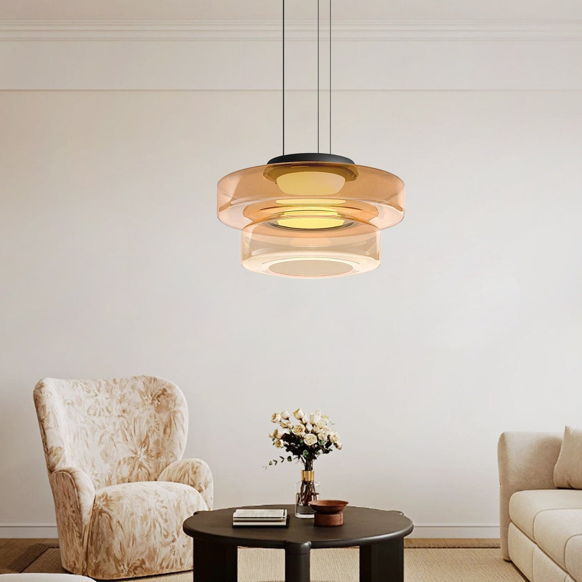 Lámpara colgante de vidrio LED, ámbar, verde y gris, varios niveles, salón, comedor y cocina, plafón moderno, ambiente Bauhaus | Sansoti