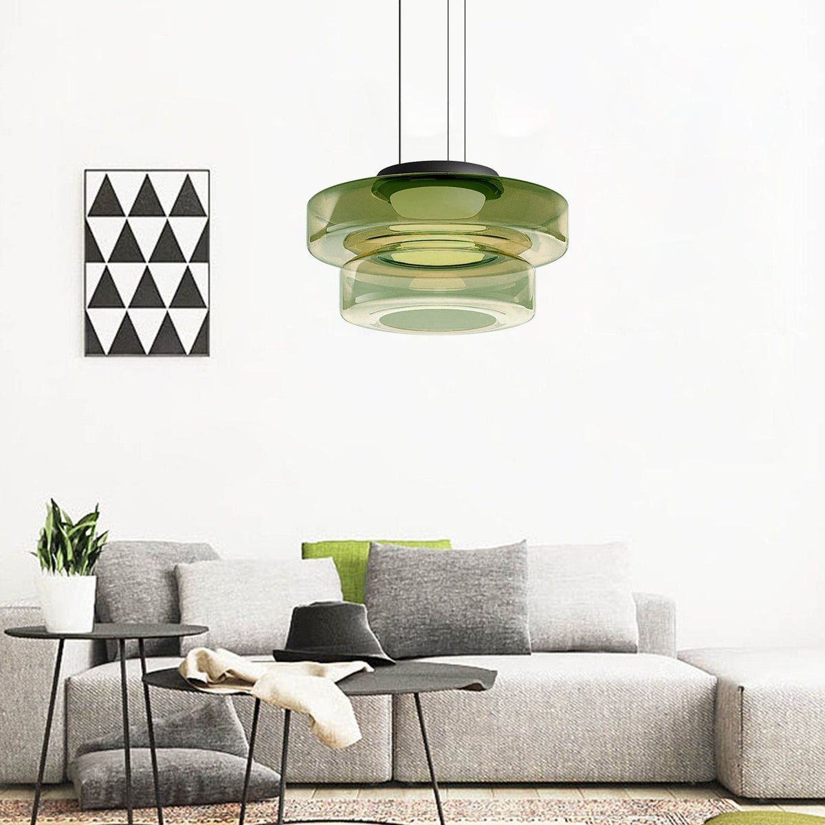 Lámpara colgante de vidrio LED, ámbar, verde y gris, varios niveles, salón, comedor y cocina, plafón moderno, ambiente Bauhaus | Sansoti