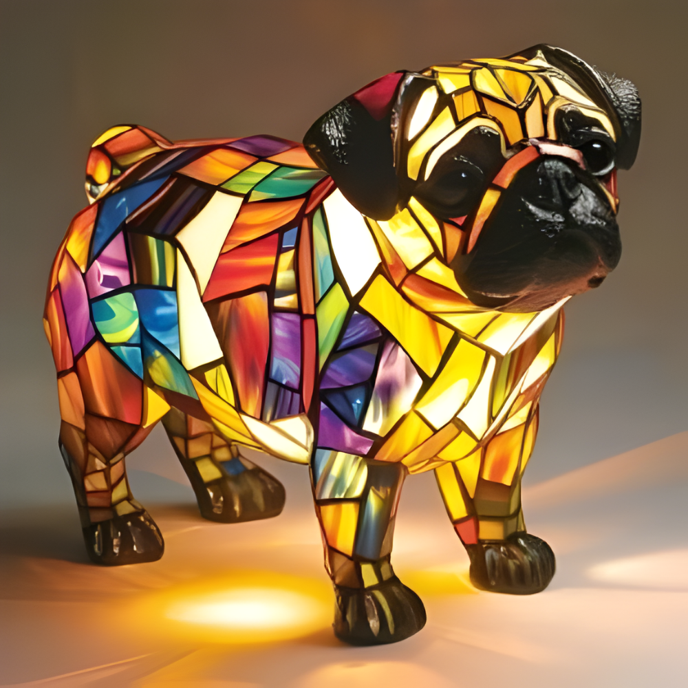 Dekorative Tischleuchte mit farbigem Glasmosaik – Wolf, Schildkröte, Löwe, Elefant – Stimmungsvolle Tischlampe 15cm | Sansoti