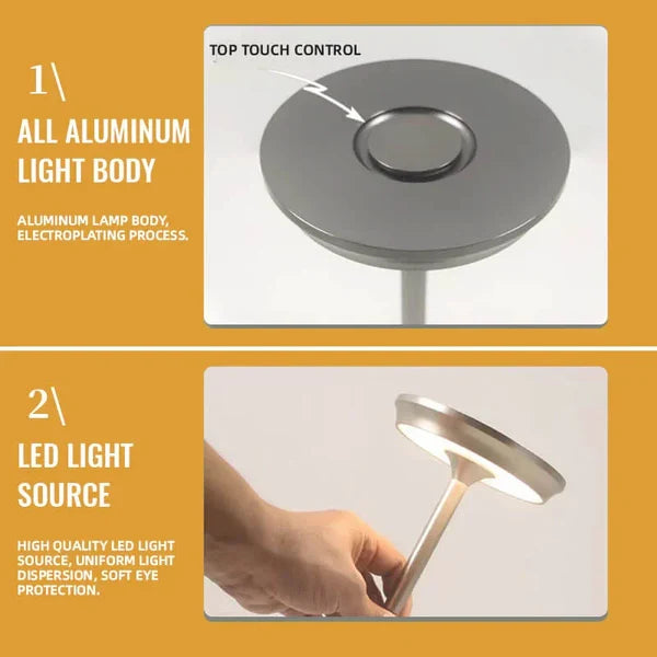 Lampe de table à intensité réglable, rechargeable et résistante à l’eau, en métal, avec commande tactile, sans fil, LED, éclairage d’ambiance | Sansoti