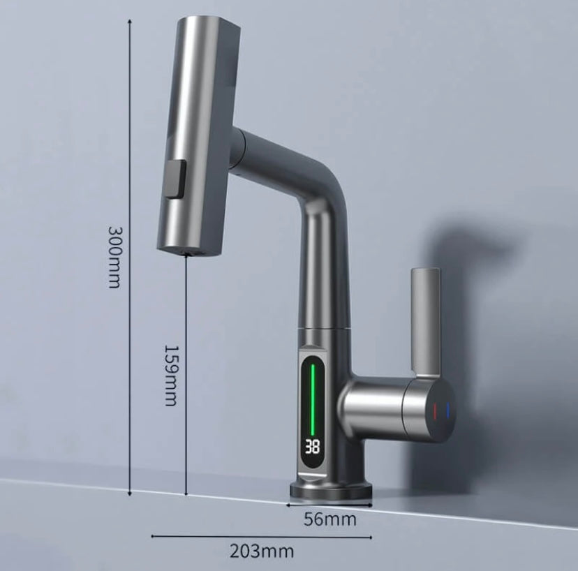 Smart Kitchen Faucet with Temperature Display and 5 Spray Modes | Retractable 360° Swivel | Sansoti