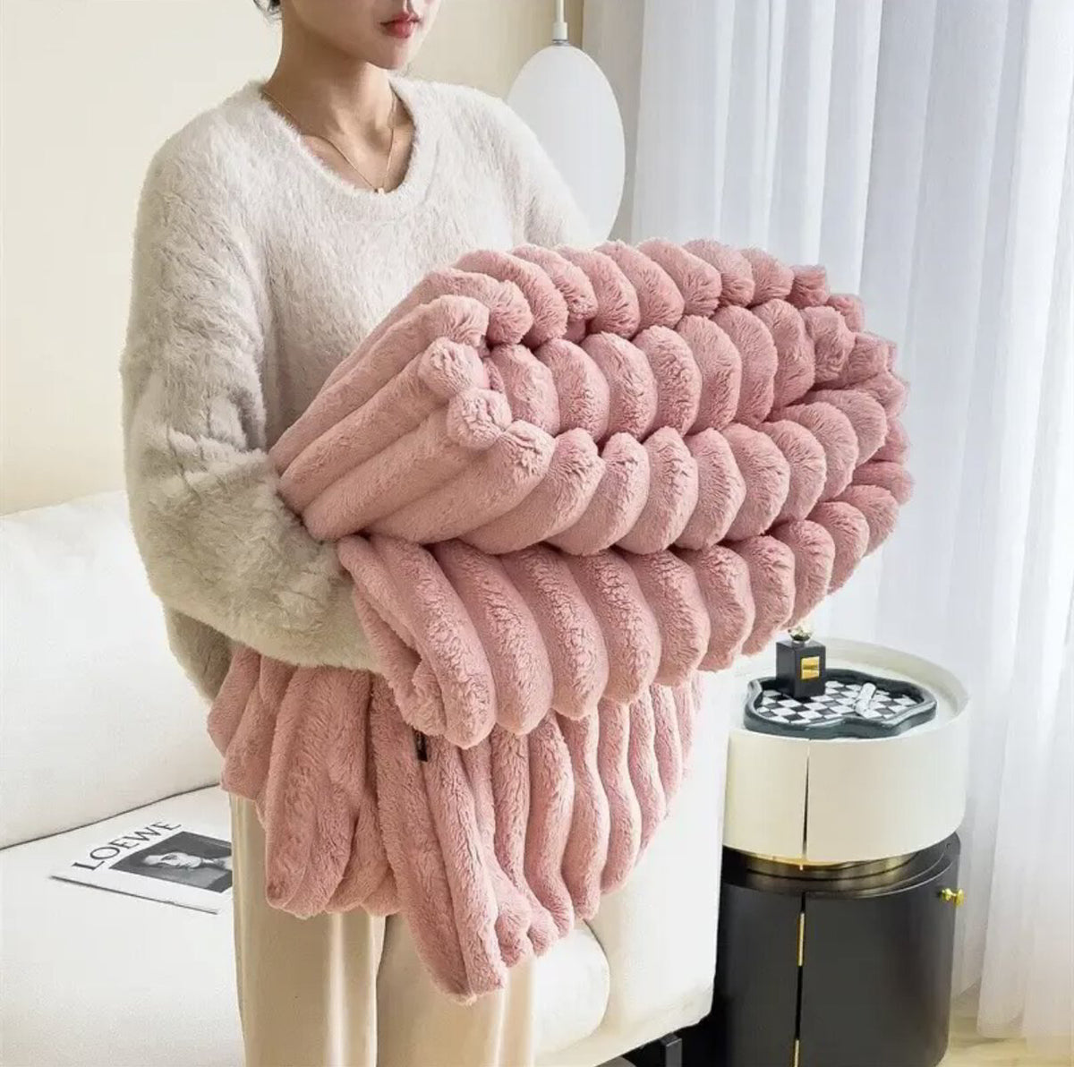 Plaid Imitatiebont Zacht Warm Crème Bank Bed Woonkamer Slaapkamer Decoratieve Deken Fluffy Plaid | Sansoti