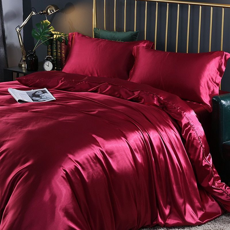 Satijnen Dekbedovertrek Set 4-Delig met Hoeslaken Kussenslopen Zijdeglans Luxe Beddengoed Slaapkamer | Sansoti