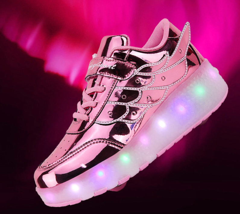 Roller Skate Sneakers USB Rechargeable Pink with Wings Kids Teens Light-Up Roller Shoes LED Sneakers with Wheels for Outdoors | Sansoti