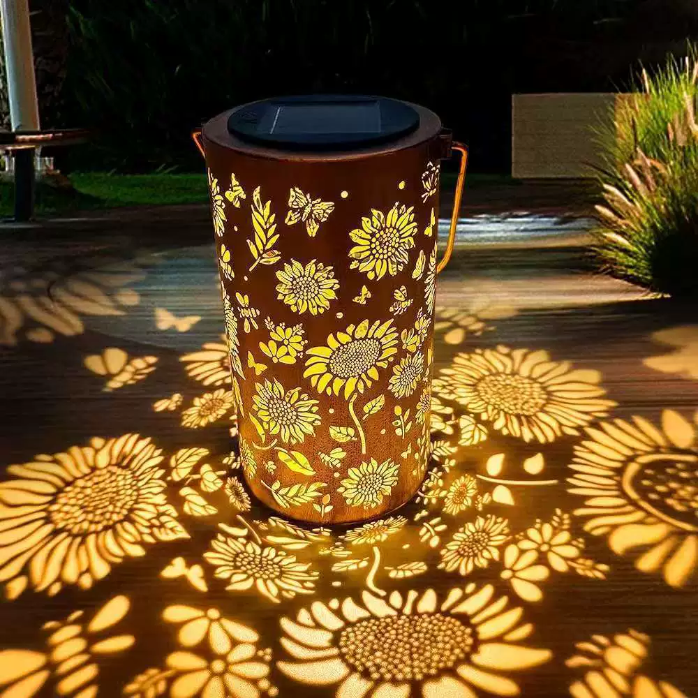 Decorative Solar Garden Lantern with Flower Pattern for Patio and Garden | Warm & Colored Light | Ambient Lighting for Garden Path and Balcony | Sansoti