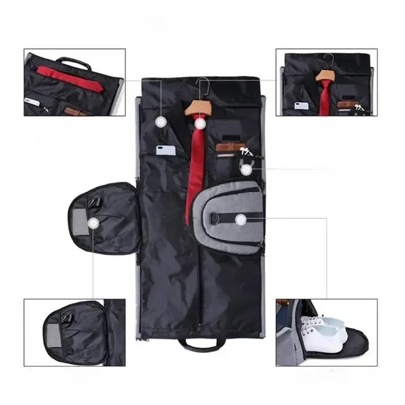 Multi-Functional Travel Bag Black – Compact Clothing Bag for Suits with Shoe Compartment and Storage Space | Sansoti