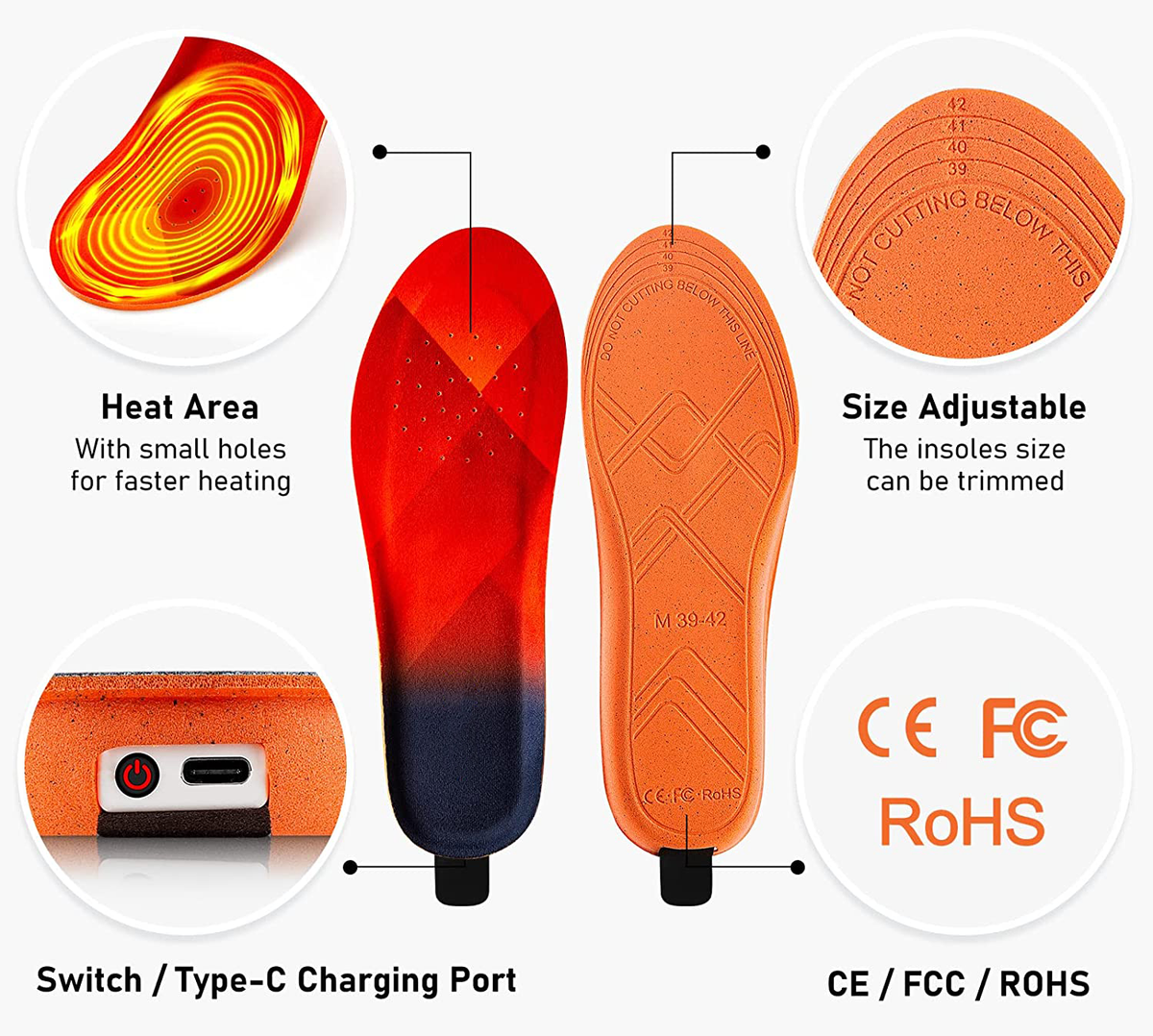 Heated Insoles with Rechargeable Battery - Wireless - 3 Heat Settings - Winter Comfort Shoe Heating | Sansoti