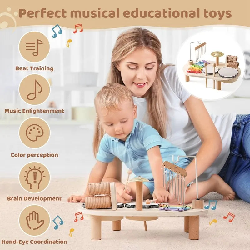 Kinder muziekstation hout kleurrijk muziekspeelgoed peuter instrumentenset educatief sensorisch speelgoed vanaf 3 jaar | Sansoti