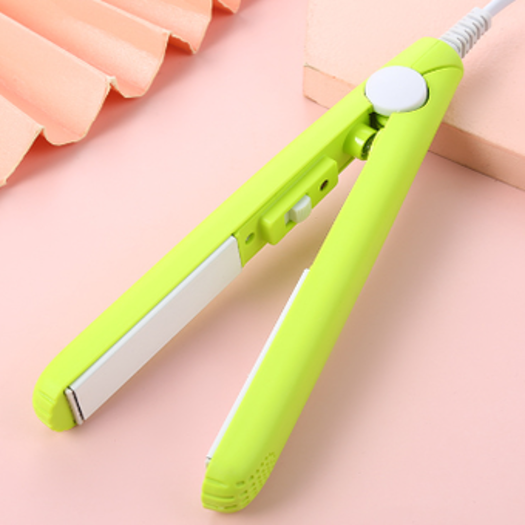 Compact Ceramic Hair Styler for Curls and Straight Hair with 3D Plates Pink Purple Blue White Green Yellow Fast Heating 45 Seconds Adjustable Temperature Travel Styler | Sansoti