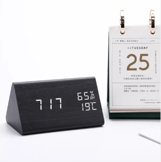 Digitale Wekker Houtlook LED Display Spraakactivering Dimbaar Tijdweergave Bureau Klok Moderne Slaapkamer | Sansoti