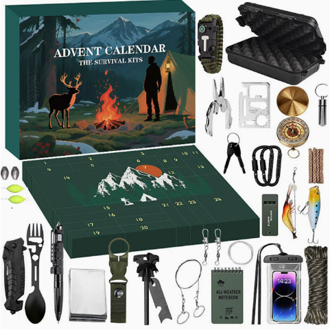 Calendario de Adviento de supervivencia de 24 días para hombres, herramientas de exterior, acampada, senderismo y bushcraft, regalo de Navidad | Sansoti