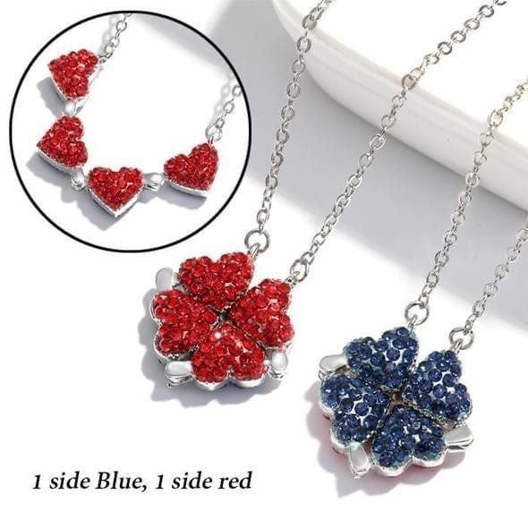 Reversible Silver Heart Necklace Double-Sided Magnetic Flower Jewelry Gift for Women Elegant Pendant | Sansoti