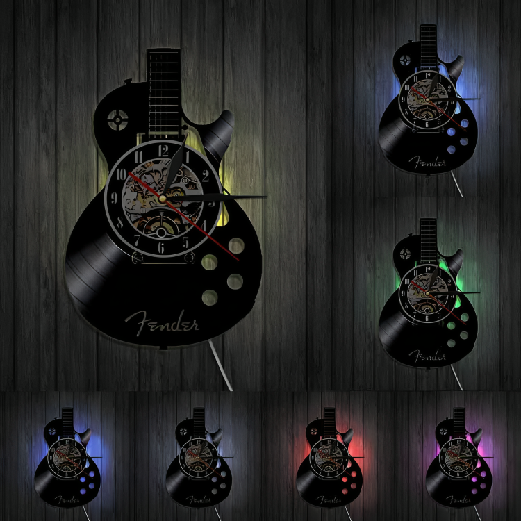 Guitar Wall Clock with Vinyl Record Design – Original Decoration for Music Lovers | Sansoti