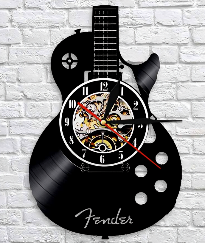 Guitar Wall Clock with Vinyl Record Design – Original Decoration for Music Lovers | Sansoti