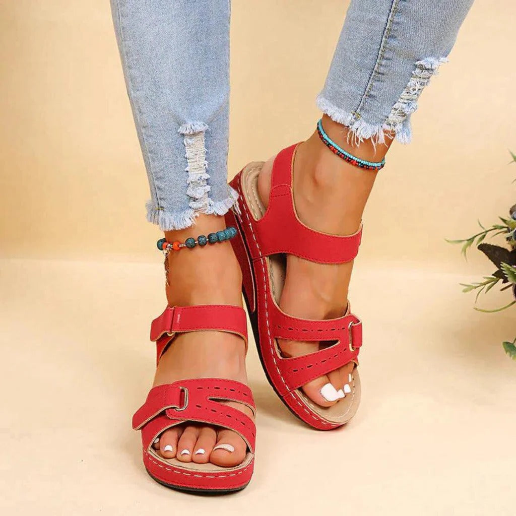 Orthopedic Women's Sandals Ergonomic Footbed Summer Shoes Beige Black Red Comfortable Walking Slip-On | Sansoti
