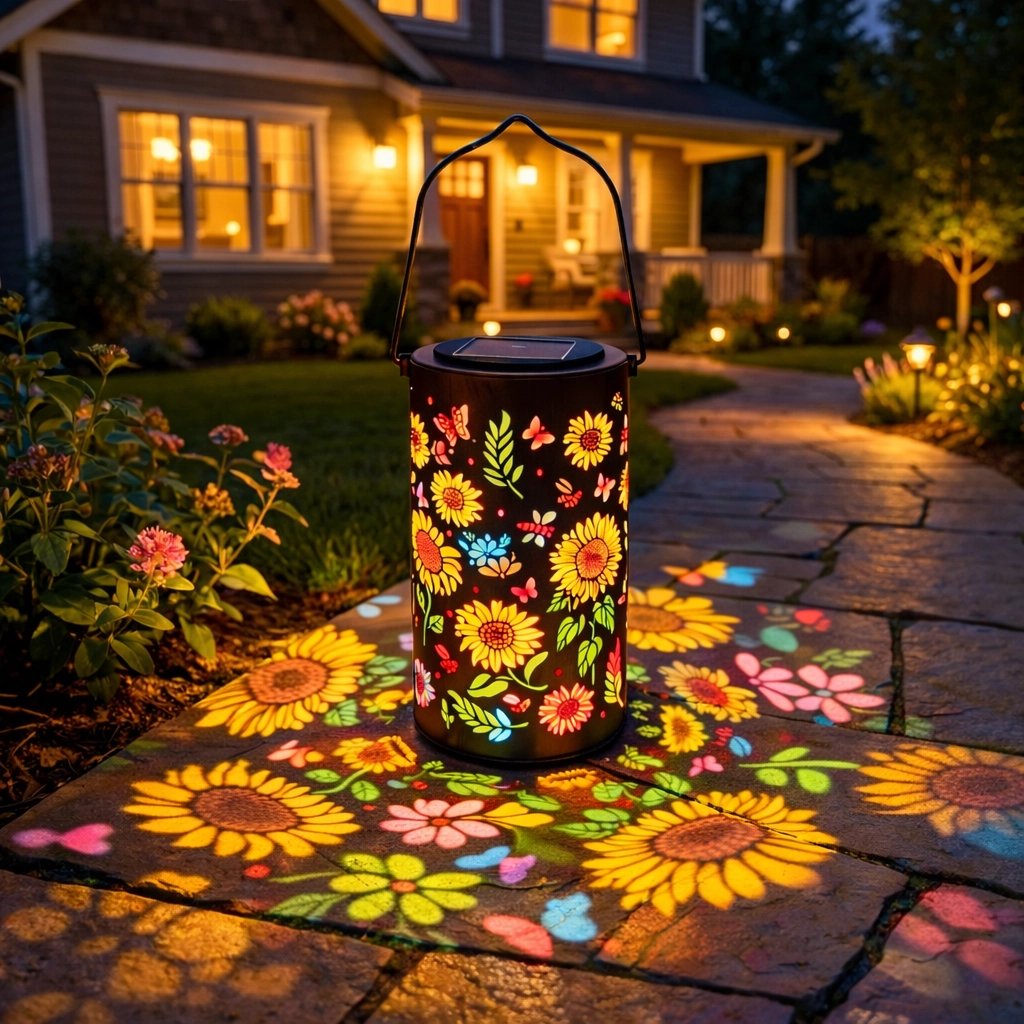 Decorative Solar Garden Lantern with Flower Pattern for Patio and Garden | Warm & Colored Light | Ambient Lighting for Garden Path and Balcony | Sansoti