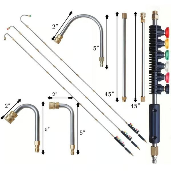 Telescopic Pressure Washer Lance 7.3 m Reach Brass Stainless Steel 4000 PSI with Color-Coded Nozzles | Sansoti