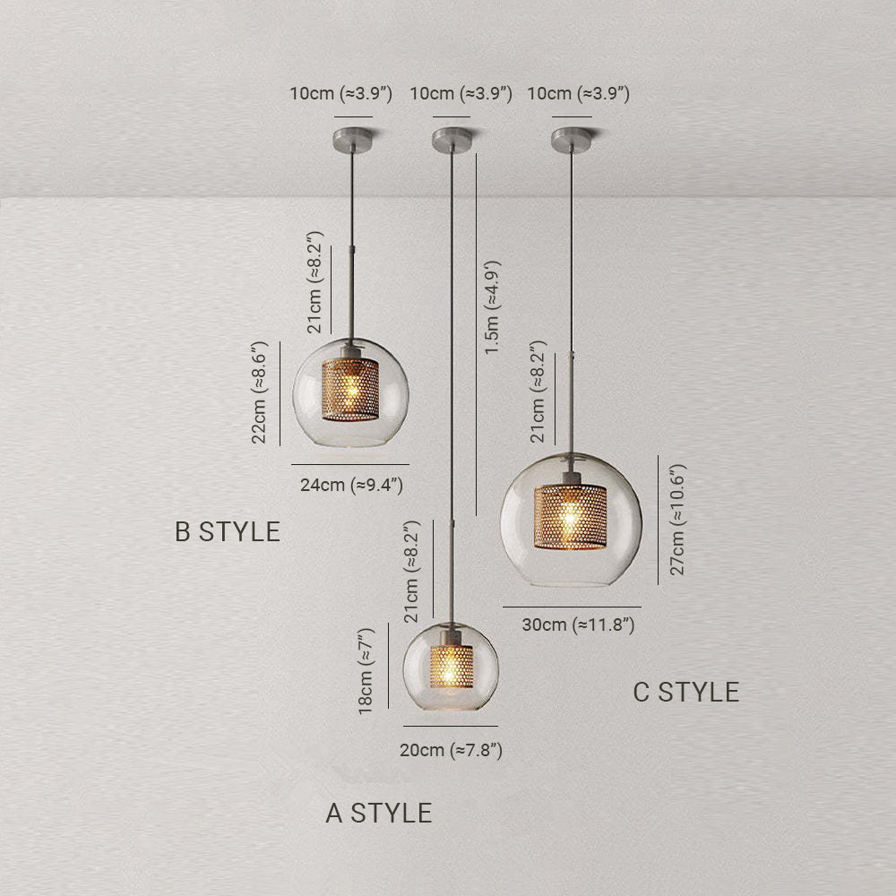 Glass Pendant Light Globe Gold or Silver E26 Socket Adjustable Cord Dining Room Bedroom Living Room Modern | Sansoti