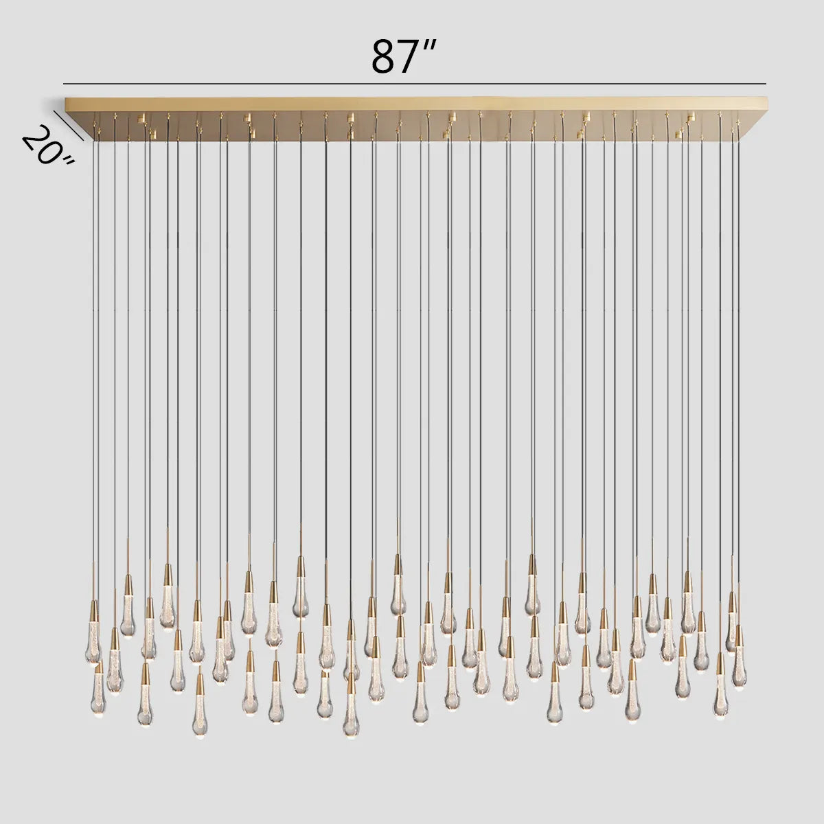 Linear LED Chandelier, Dimmable, Adjustable, Glass Pendant Light, 6 Sizes, Brass, Bronze, Nickel, Dining Room and Living Room | Sansoti