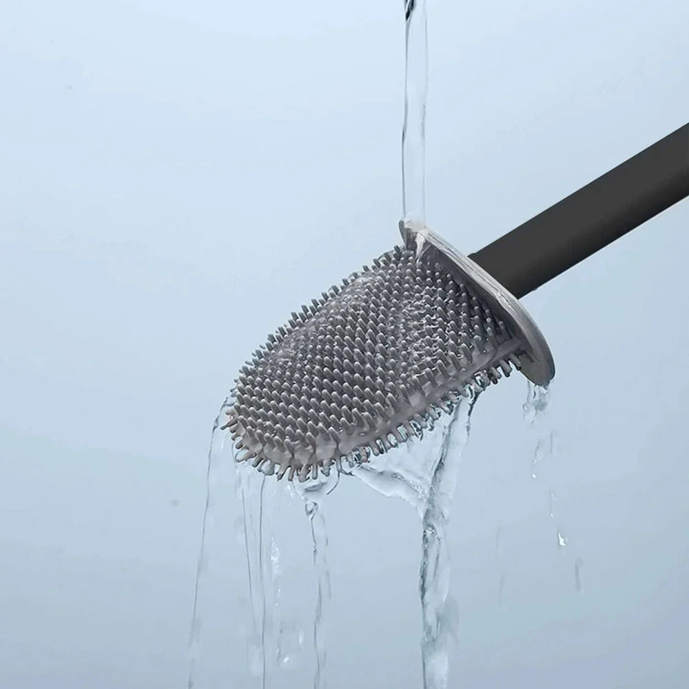 Silicone Toilet Brush Antibacterial Wall Holder Flexible Bristles Bathroom Hygienic Space-Saving | Sansoti