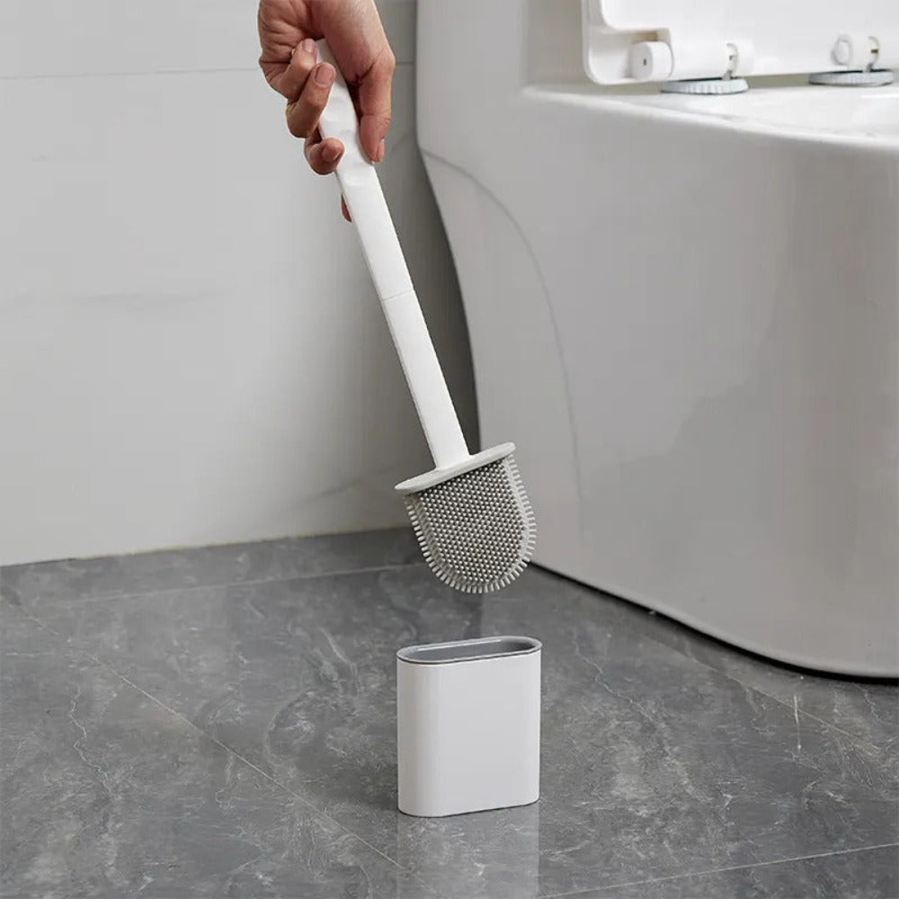Silicone Toilet Brush Antibacterial Wall Holder Flexible Bristles Bathroom Hygienic Space-Saving | Sansoti