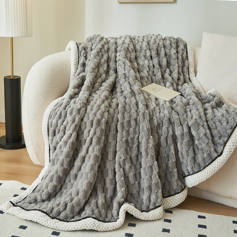 Plaid sherpa en polaire beige à motif bulles, pour canapé ou chambre, couverture douce et chaude, couverture d'intérieur confortable | Sansoti