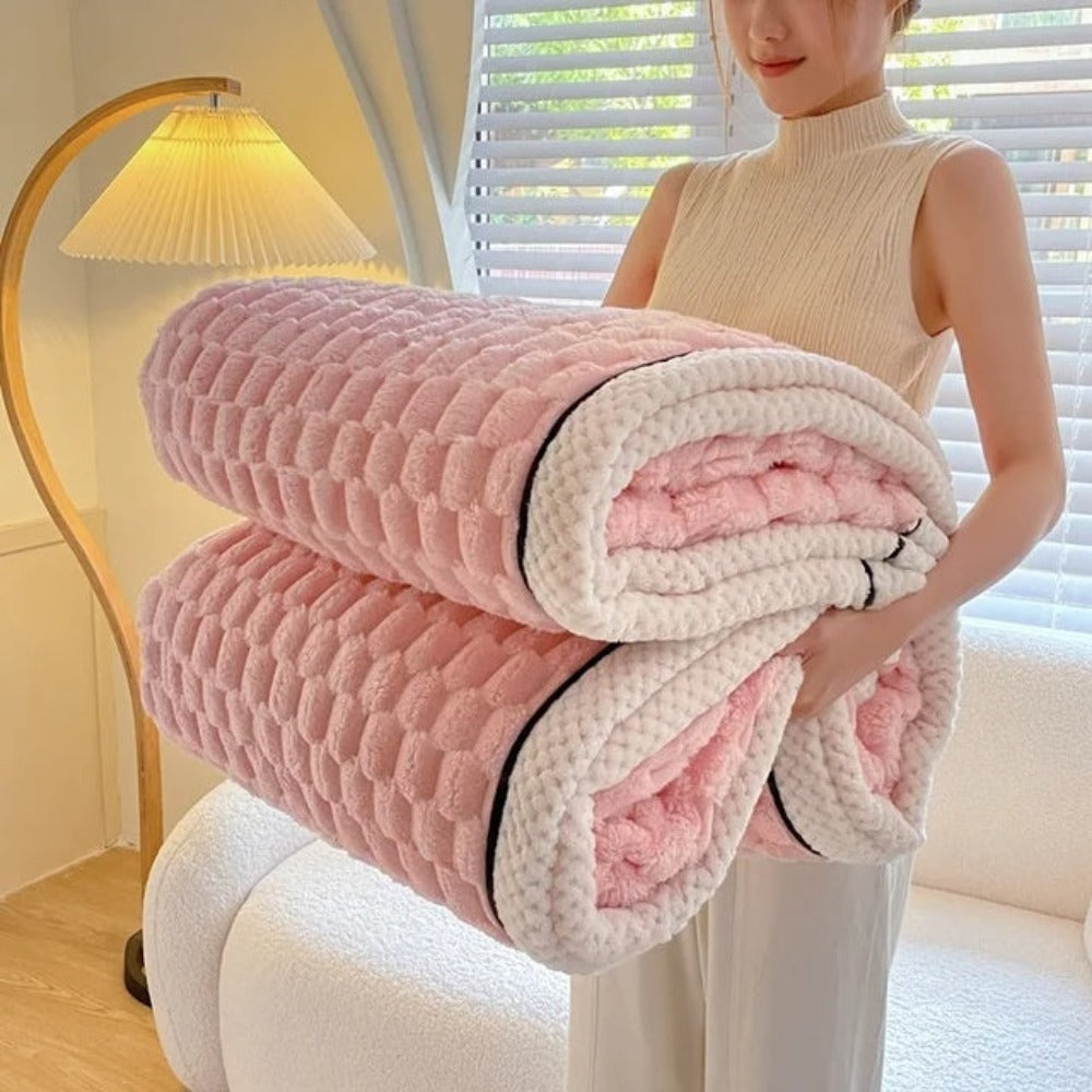 Plaid sherpa en polaire beige à motif bulles, pour canapé ou chambre, couverture douce et chaude, couverture d'intérieur confortable | Sansoti