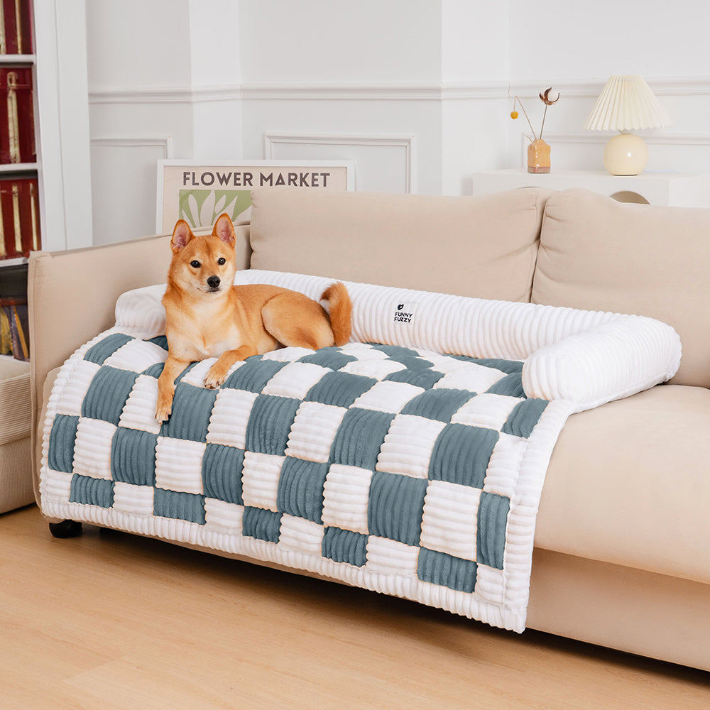 Plaid square dog cushion protective cover for sofa, furniture, and pets 61×70 cm Cream Beige Brown Coffee Gray | Sansoti