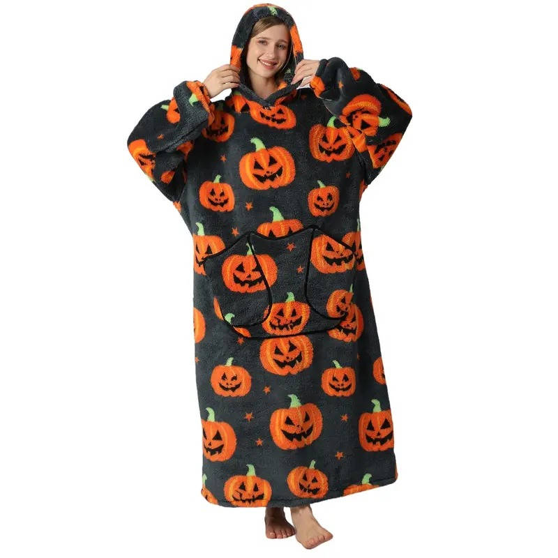Grande couverture portable oversize à capuche en polaire sherpa, tenue de détente, vêtement d’intérieur chaud, couverture à capuche pour adultes | Sansoti