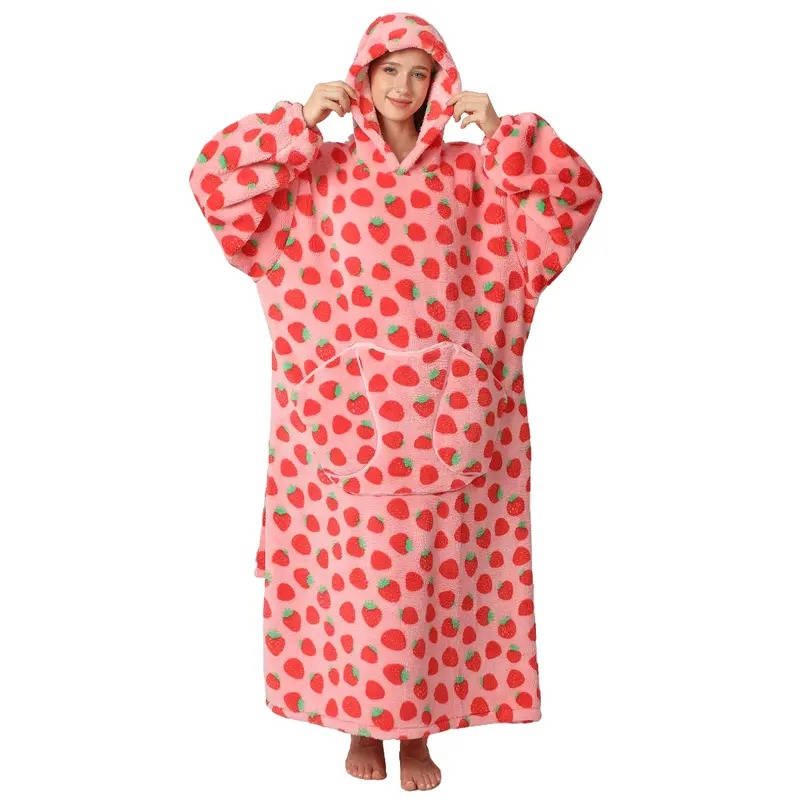 Grande couverture portable oversize à capuche en polaire sherpa, tenue de détente, vêtement d’intérieur chaud, couverture à capuche pour adultes | Sansoti