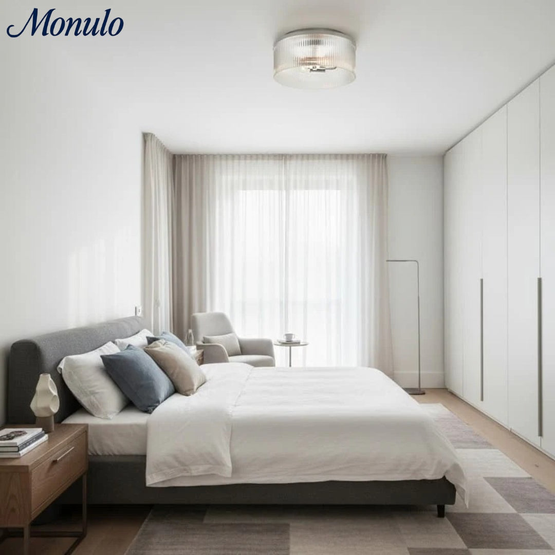 Ribbed Glass Ceiling Lamp Modern Low-Profile Design Bedroom Living Room Hall | Sansoti