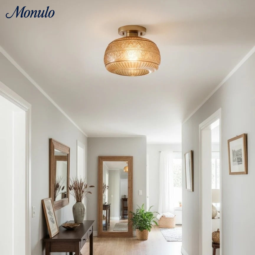 Glass Globe Ceiling Lamp Textured Glass Semi-Flush Lighting for Any Room | Sansoti
