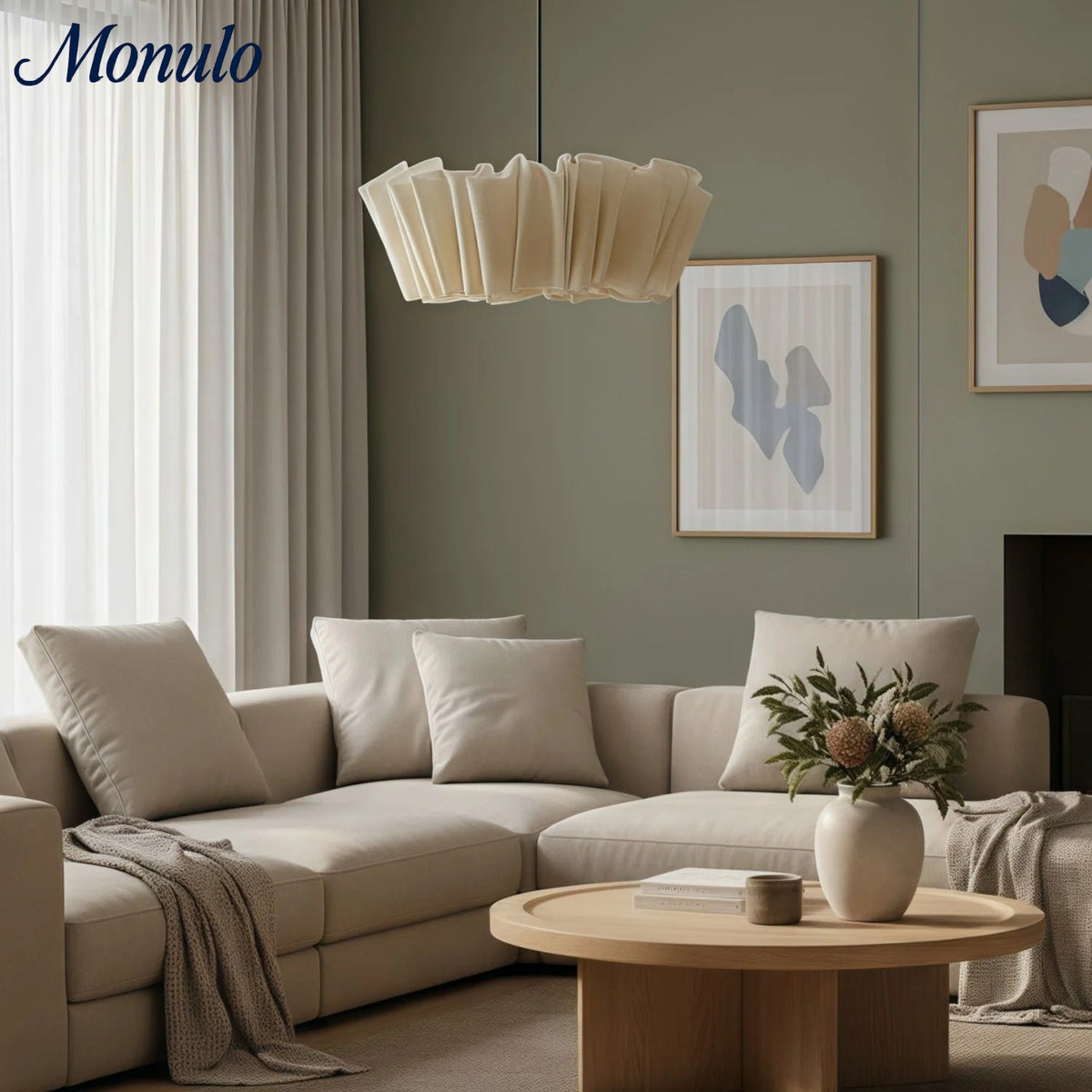 Plissierte Stoff Hängelampe – Minimalistische Skandinavische Beleuchtung für Esszimmer & Wohnzimmer | Sansoti