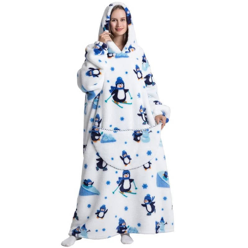 Grande couverture portable oversize à capuche en polaire sherpa, tenue de détente, vêtement d’intérieur chaud, couverture à capuche pour adultes | Sansoti