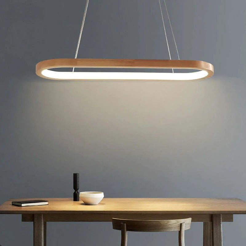 Ovale Houten Hanglamp met LED Verlichting voor Eetkamer Woonkamer Keuken Scandinavisch Design Warm Licht | Sansoti