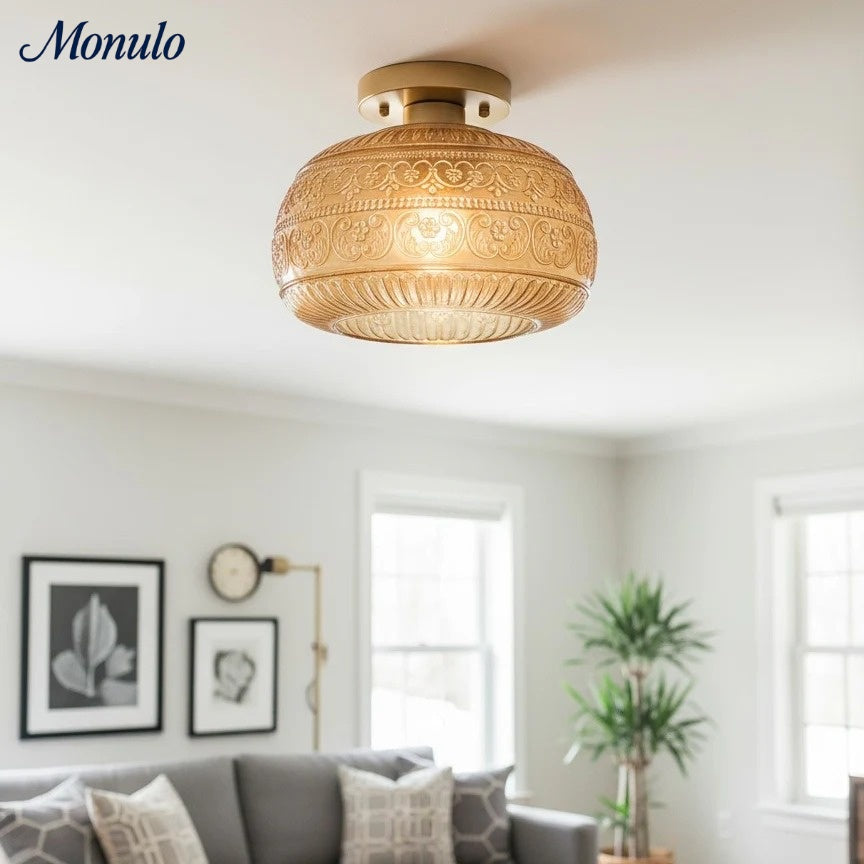 Glass Globe Ceiling Lamp Textured Glass Semi-Flush Lighting for Any Room | Sansoti
