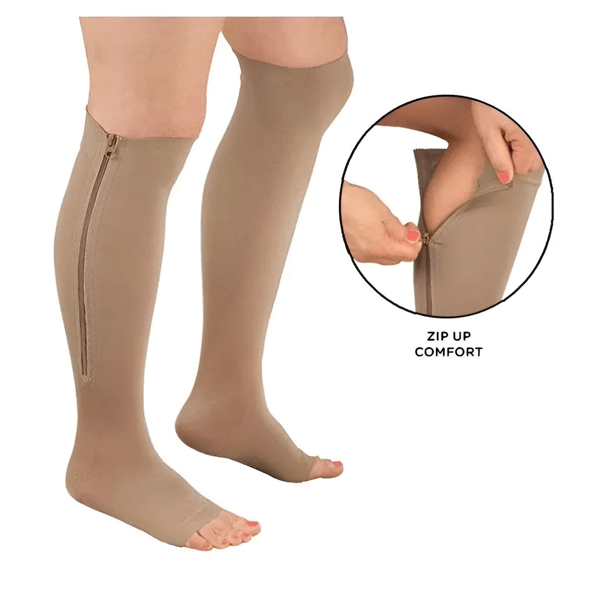 Zipper Compression Socks 20–30 mmHg Open Toe Therapeutic Medical Support Leg Sleeves for Women and Men | Sansoti