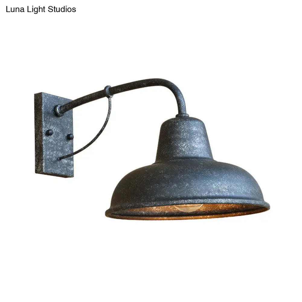 Industrielle Außenwandleuchte aus schwarzem Metall im Kuppeldesign, 1-flammig, E26-E27-Fassung, Wandbeleuchtung, Terrasse, Garten | Sansoti
