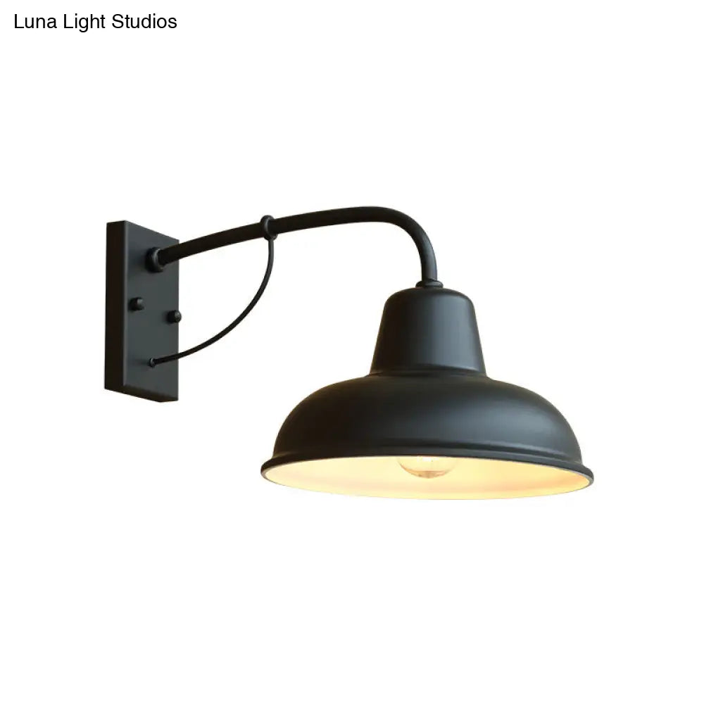 Industrielle Außenwandleuchte aus schwarzem Metall im Kuppeldesign, 1-flammig, E26-E27-Fassung, Wandbeleuchtung, Terrasse, Garten | Sansoti