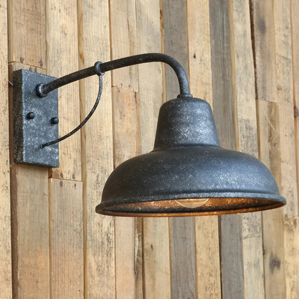 Industrielle Außenwandleuchte aus schwarzem Metall im Kuppeldesign, 1-flammig, E26-E27-Fassung, Wandbeleuchtung, Terrasse, Garten | Sansoti