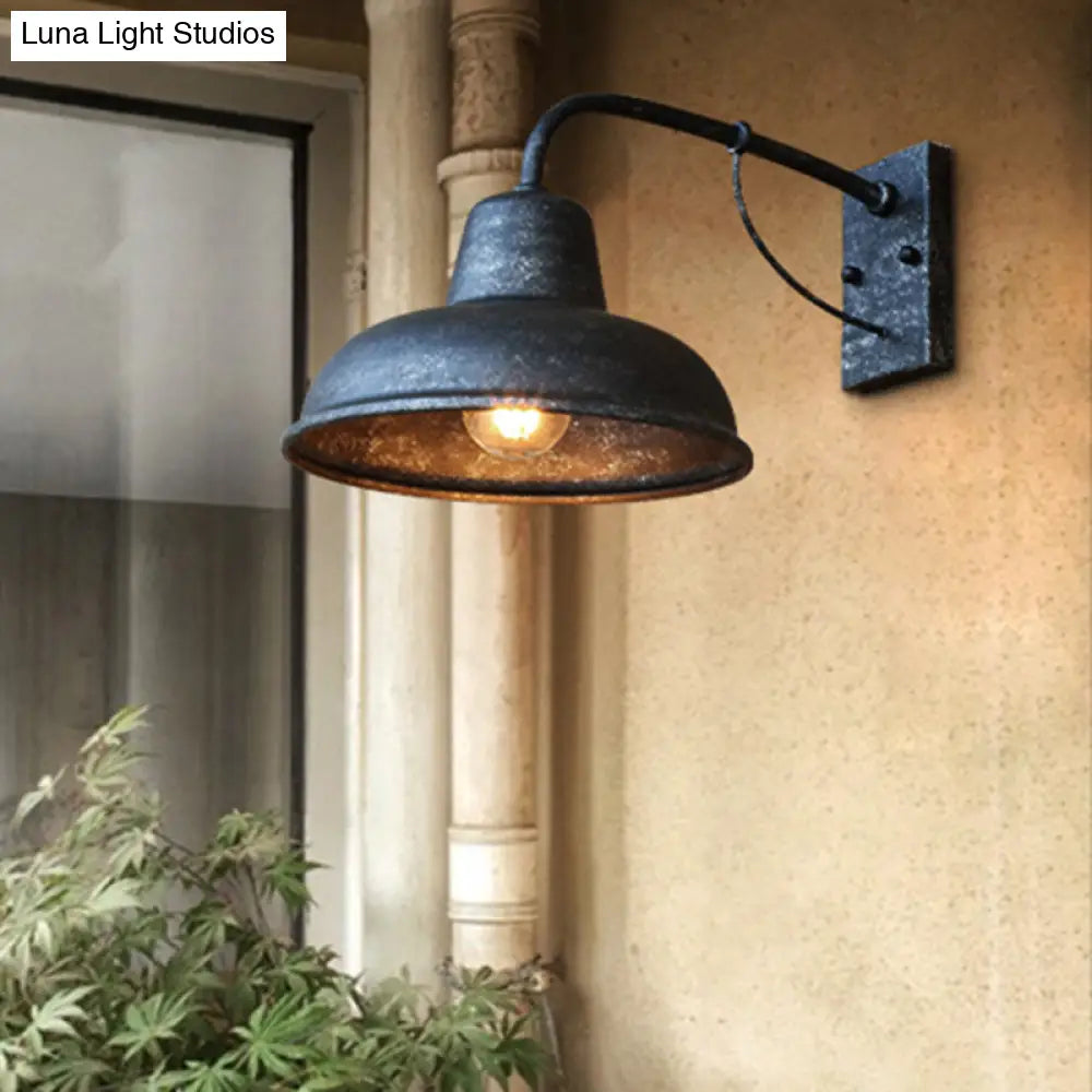 Industrielle Außenwandleuchte aus schwarzem Metall im Kuppeldesign, 1-flammig, E26-E27-Fassung, Wandbeleuchtung, Terrasse, Garten | Sansoti