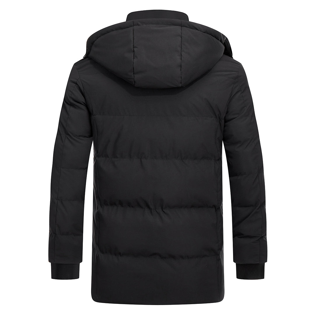Gesteppter Winterparka für Herren Wasserabweisend Abnehmbare Kapuze Daunenblau Schwarz Warme Outdoor-Winterjacke | Sansoti