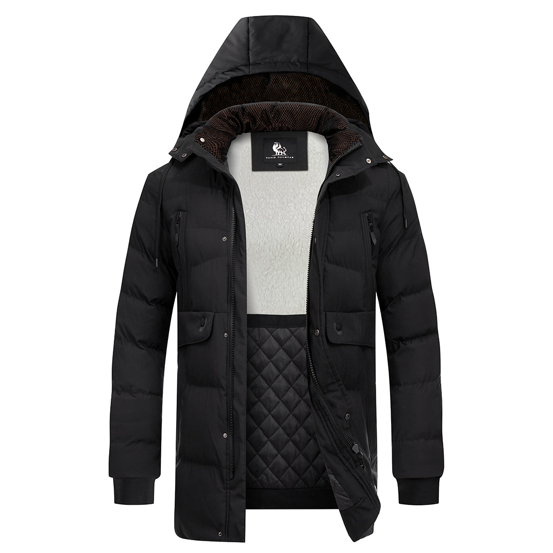 Gesteppter Winterparka für Herren Wasserabweisend Abnehmbare Kapuze Daunenblau Schwarz Warme Outdoor-Winterjacke | Sansoti