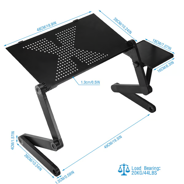 Adjustable Laptop Stand with 360° Rotatable Legs and Mouse Pad - Ergonomic Working Posture for Home Office Desk Bed - Aluminum Laptop Table up to 21 Inch - Cooling Ventilation | Sansoti