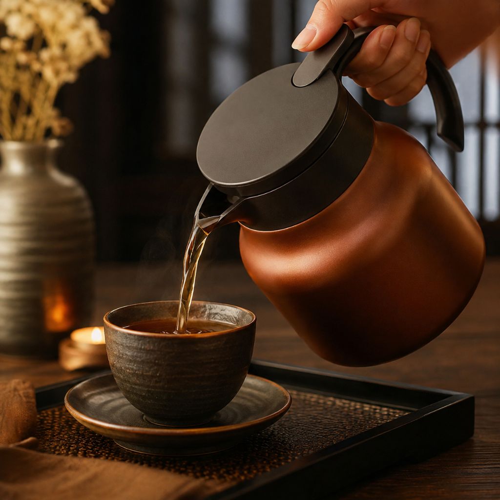 Thermos avec infuseur à thé 800 ml à double paroi en acier inoxydable et céramique, pichet isotherme, théière et cafetière | Sansoti