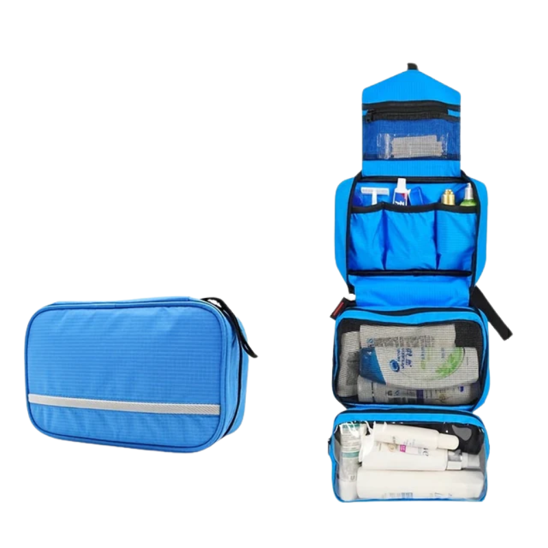 Trousse de toilette de voyage suspendue avec compartiments pour cosmétiques, soins et maquillage, rangement et organisation de la salle de bains en voyage | Sansoti