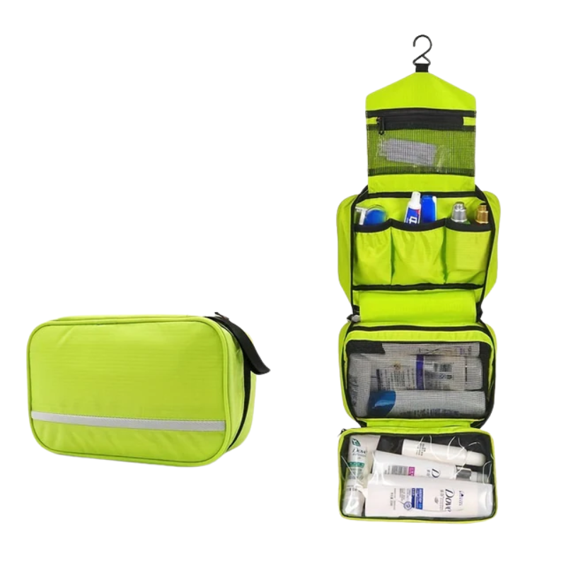 Trousse de toilette de voyage suspendue avec compartiments pour cosmétiques, soins et maquillage, rangement et organisation de la salle de bains en voyage | Sansoti