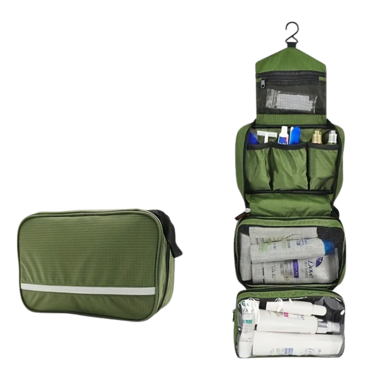 Trousse de toilette de voyage suspendue avec compartiments pour cosmétiques, soins et maquillage, rangement et organisation de la salle de bains en voyage | Sansoti