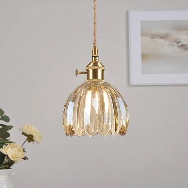 Szklana lampa wisząca w kształcie kwiatu, japońska Retro, metalowa, 12 cm, E27, lampa pendelowa do salonu i sypialni, nastrojowa | Sansoti