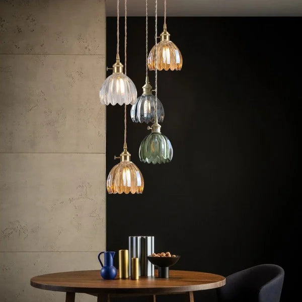 Szklana lampa wisząca w kształcie kwiatu, japońska Retro, metalowa, 12 cm, E27, lampa pendelowa do salonu i sypialni, nastrojowa | Sansoti